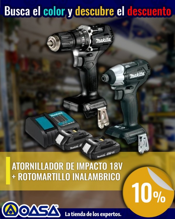 Imagen de ATORNILLADOR DE IMPACTO DTD157 + ROTOMARTILLO INAL�MBRICO DHP487YX2B MAKITA