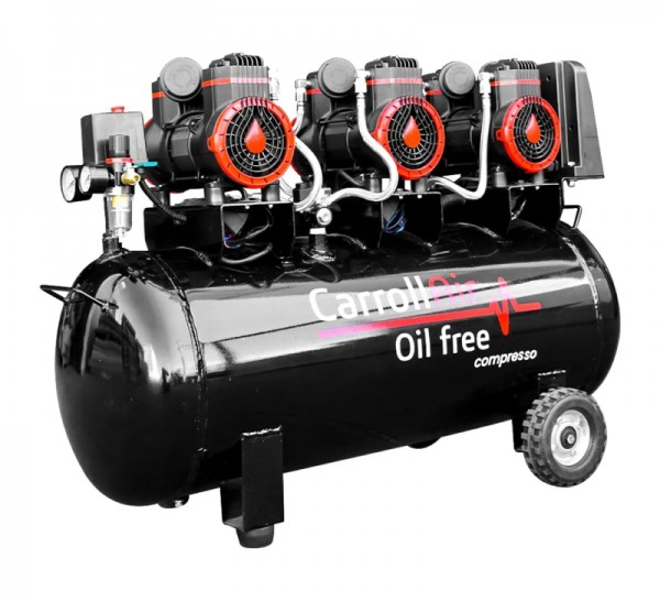Imagen de COMPRESOR CARROLL HORIZONTAL LIBRE DE ACEITE 3 CABEZALES 100 L CAR-H100-3X900LA